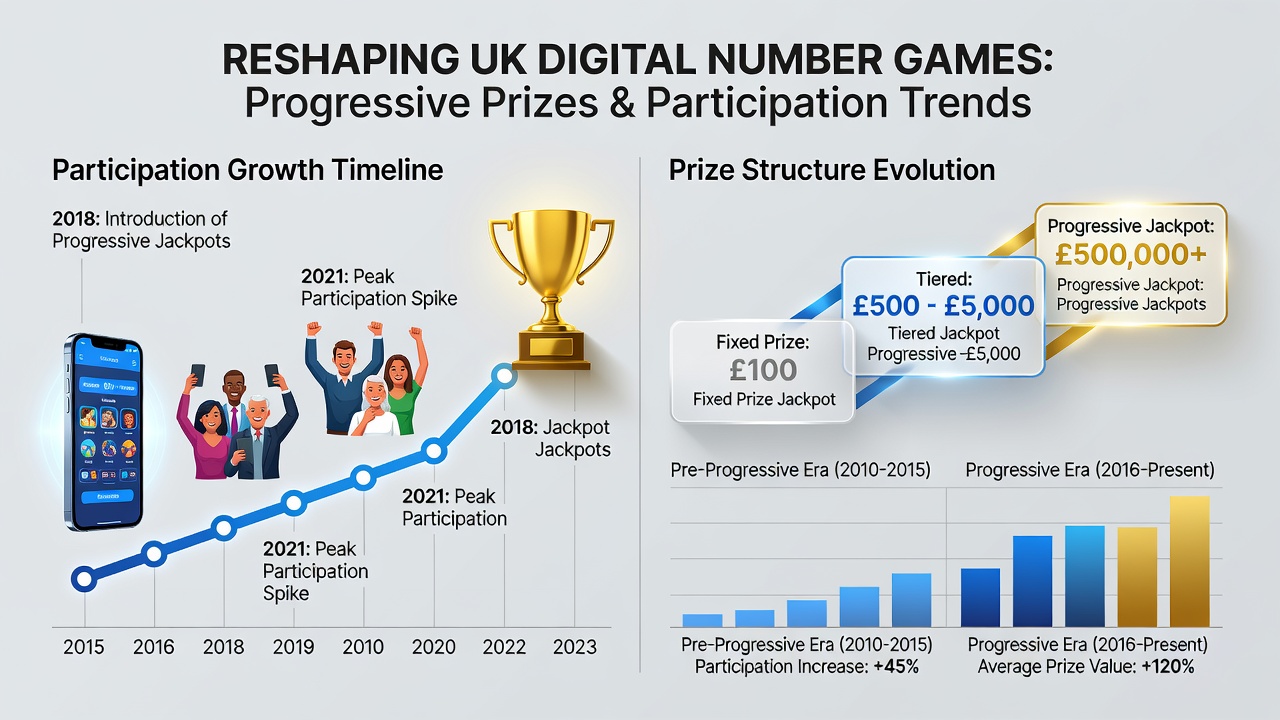 Chart displaying participation trends in progressive digital number games among UK smartphone users from 2020 to 2026